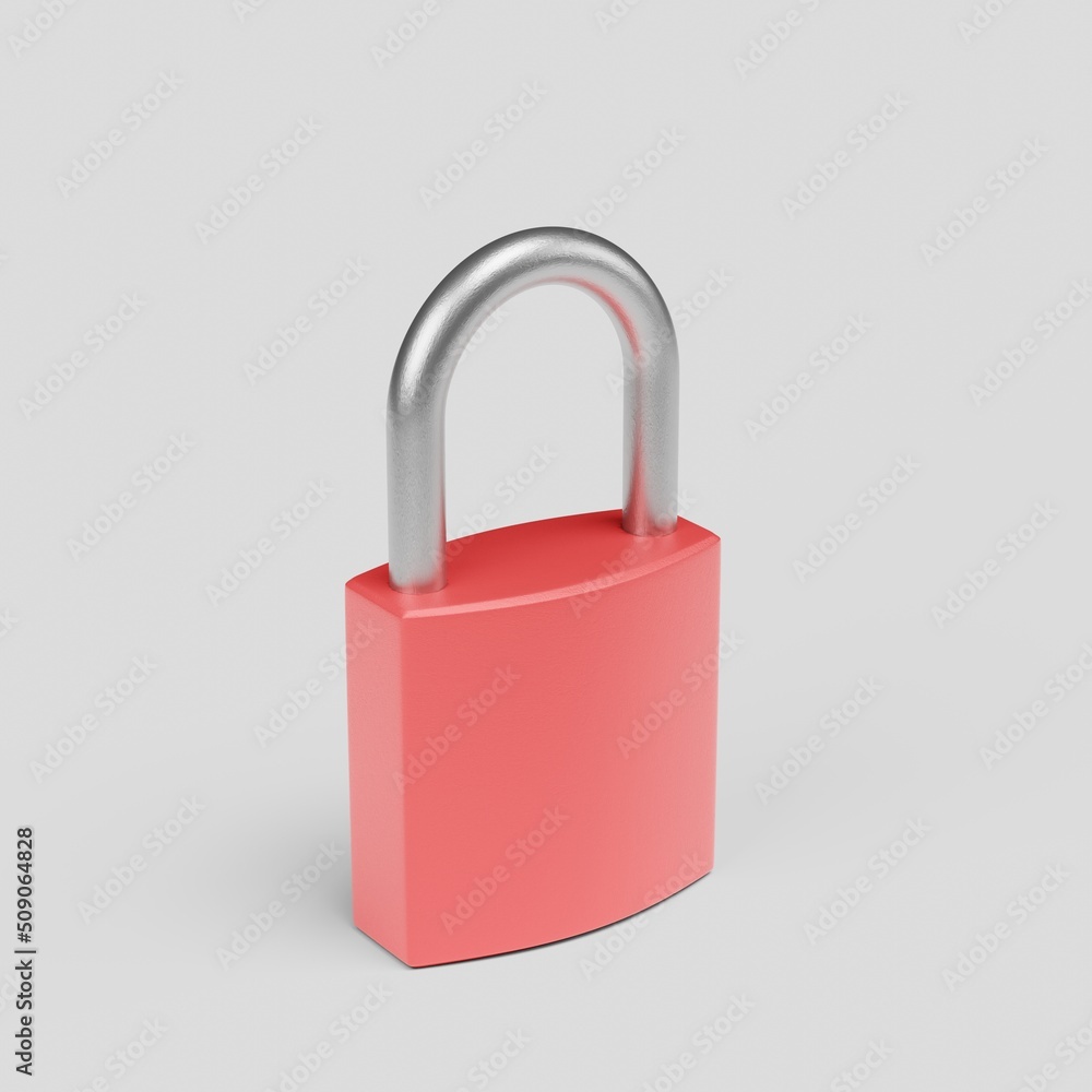 Red locked lock on an isolated white background. 3D render illustration. Red locked lock on an isolated white background. 3D render illustration.