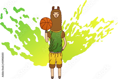 Illustration of a lama twirling a basketball on his finger. Animal, rotation, cool, spots, eps ready to use. For your design