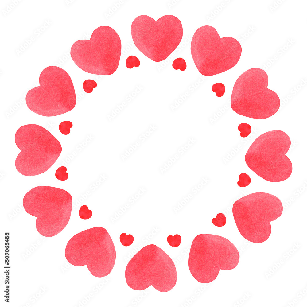 Simple heart wreath. Watercolor illustration. Isolated on a white background.