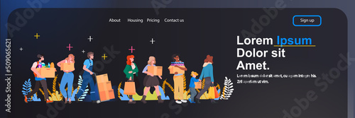 volunteers giving help boxes to refugee humanitarian aid material assistance governmental help stop war in Ukraine