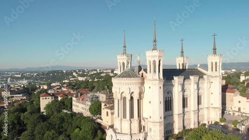 Aerial angle view of a city in France during sunrise photo