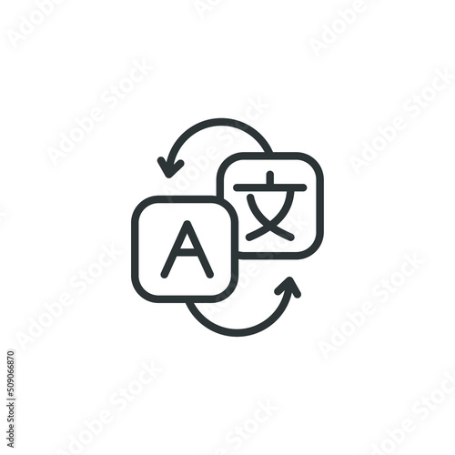 Vector sign of the Language Translation symbol is isolated on a white background. Language Translation icon color editable.