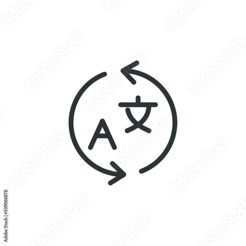 Vector sign of the Language Translation symbol is isolated on a white background. Language Translation icon color editable.