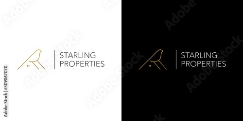 Modern and elegant combination of starling icon housing logo design