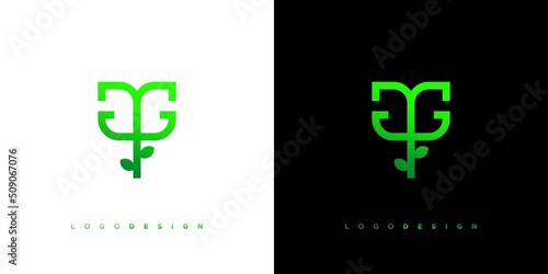 Unique and natural GG letter initial tree logo design