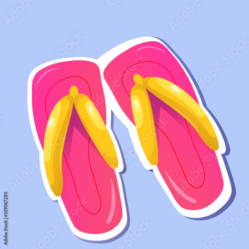 Flip flops stiker in pink color. Summertime beach accessory.