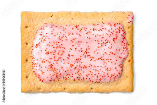 Hot Strawberry Iced Toaster Pastry with Sprinkles Isolated on White Background Toasted Frosted breakfast stuffed Tart cookies