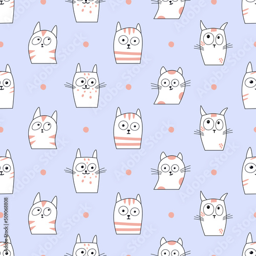 Vector doodle seamless pattern with cute cats.Childish playful handdrawn kitten background. Design for textile,paper goods,poster.
