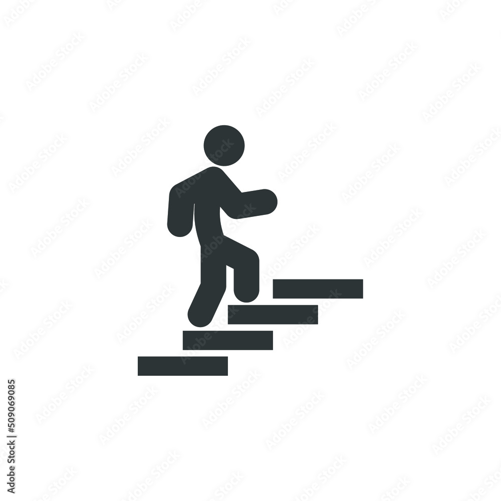 Vector sign of the Man on stairs going up symbol is isolated on a white background. Man on stairs going up icon color editable. Vector sign of the Man on stairs going up symbol is isolated on a white background. Man on stairs going up icon color editable.