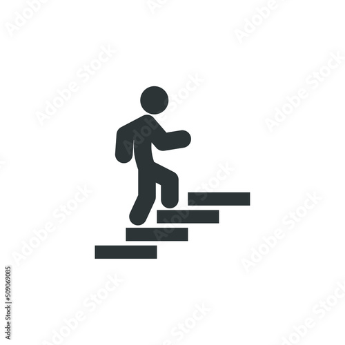 Vector sign of the Man on stairs going up symbol is isolated on a white background. Man on stairs going up icon color editable.