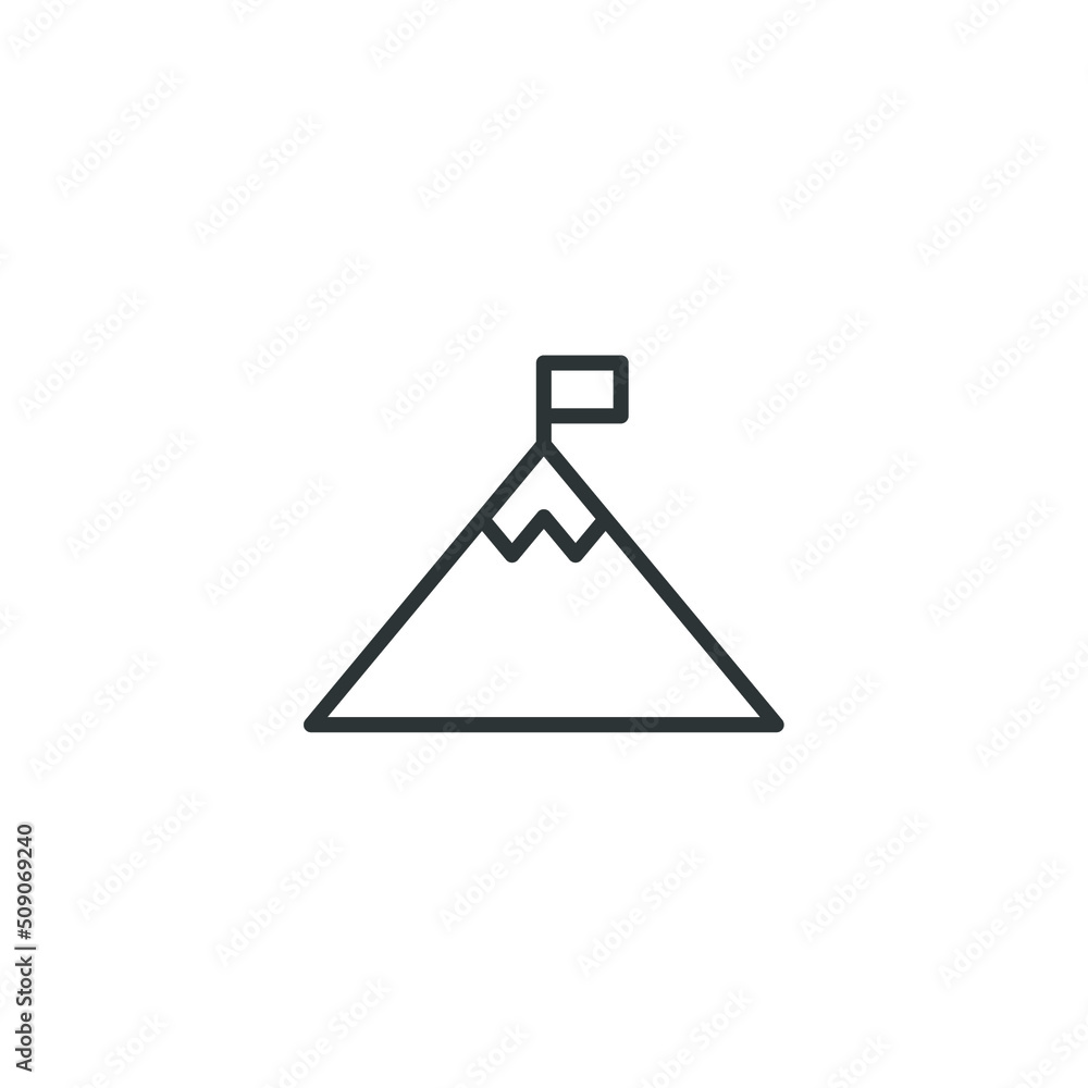 Vector sign of the Mountain with flag symbol is isolated on a white background. Mountain with flag icon color editable. Vector sign of the Mountain with flag symbol is isolated on a white background. Mountain with flag icon color editable.