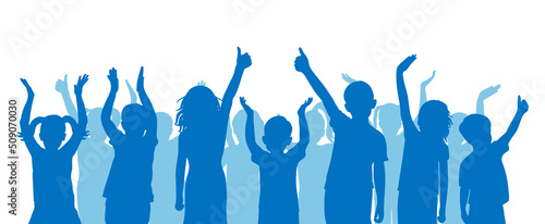 Group of children applauding and thumb up like sign. Silhouettes of happy kids. Vector illustration
