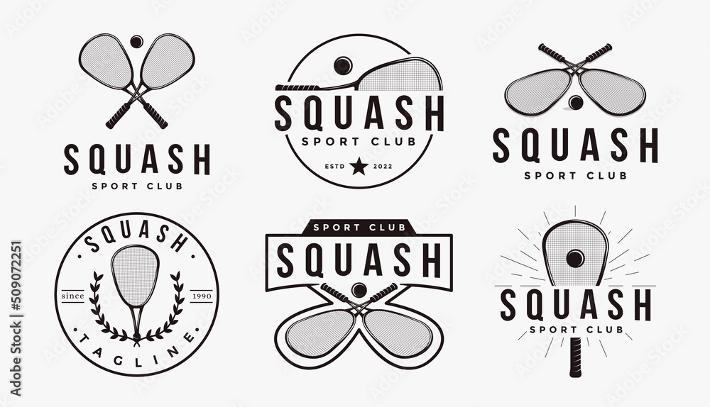 Set of badge emblem Squash club, tournament, squash logo design, Squash