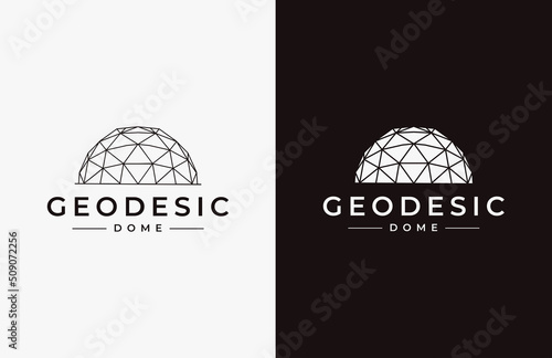 Canvas Print Set of Simple Geodesic dome logo icon vector on black and white background