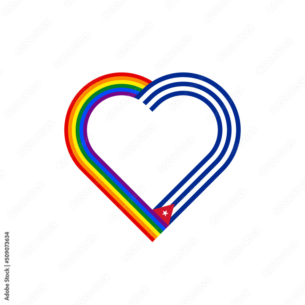 unity concept. heart ribbon icon of rainbow and cuba flags. vector illustration isolated on white background unity concept. heart ribbon icon of rainbow and cuba flags. vector illustration isolated on white background