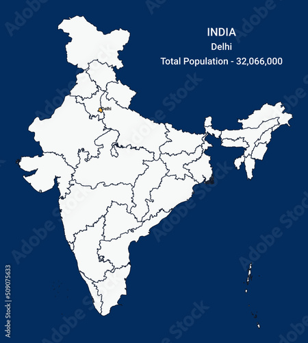 Delhi state location and population in India