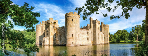 Panoramic view of moated castle Bodiam near Robertsbridge in East Sussex, England.   photo