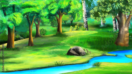 Forest stream on a sunny day