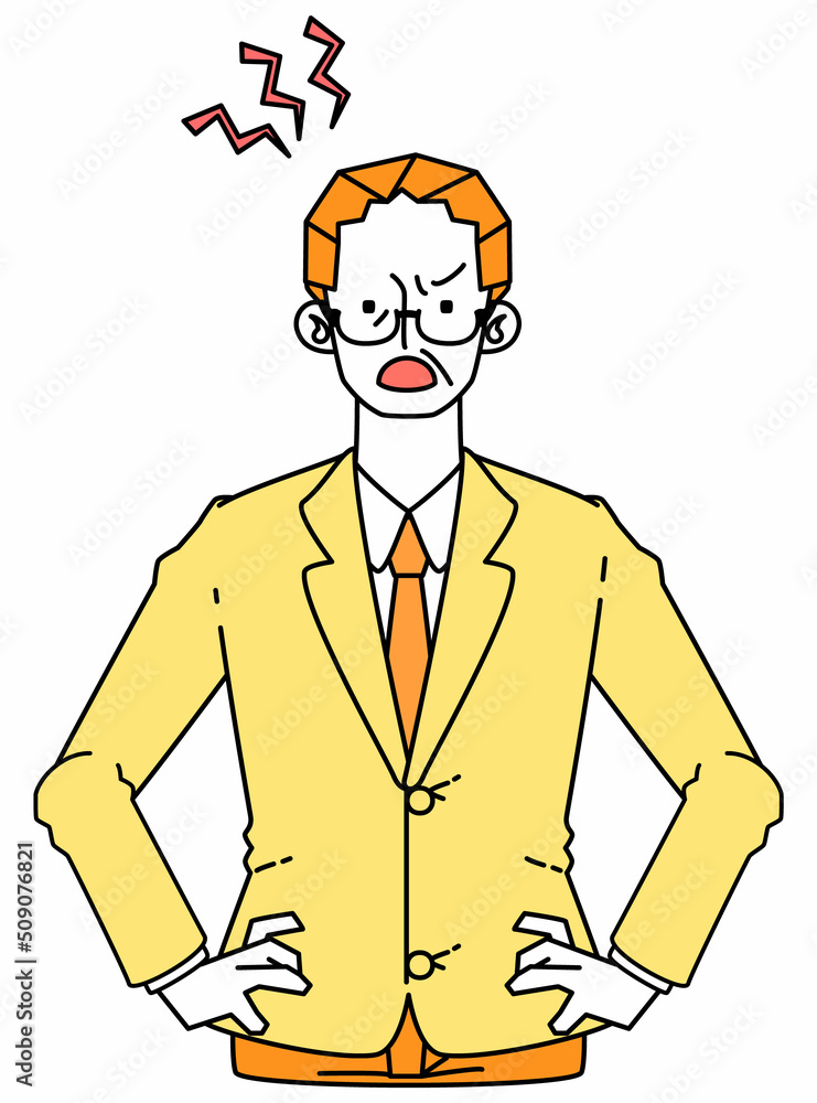苛々と怒るスーツ姿の壮年の男性のイラスト 苛々と怒るスーツ姿の壮年の男性のイラスト