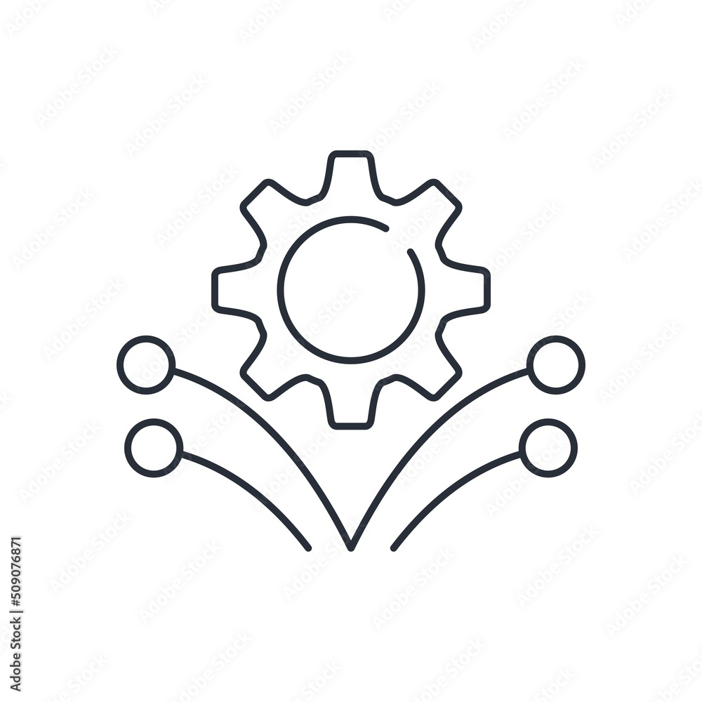 Gear and fireworks. New technical success, achievement. Vector linear icon isolated on white background. Gear and fireworks. New technical success, achievement. Vector linear icon isolated on white background.