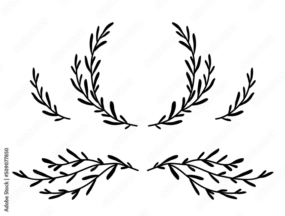 olive branches with leaves, wreath and border