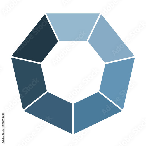 Heptagon infographic template icon. Graphic symbol layout, blue on white background. 7 separated steps diagram. Simple multicolored flat design. photo