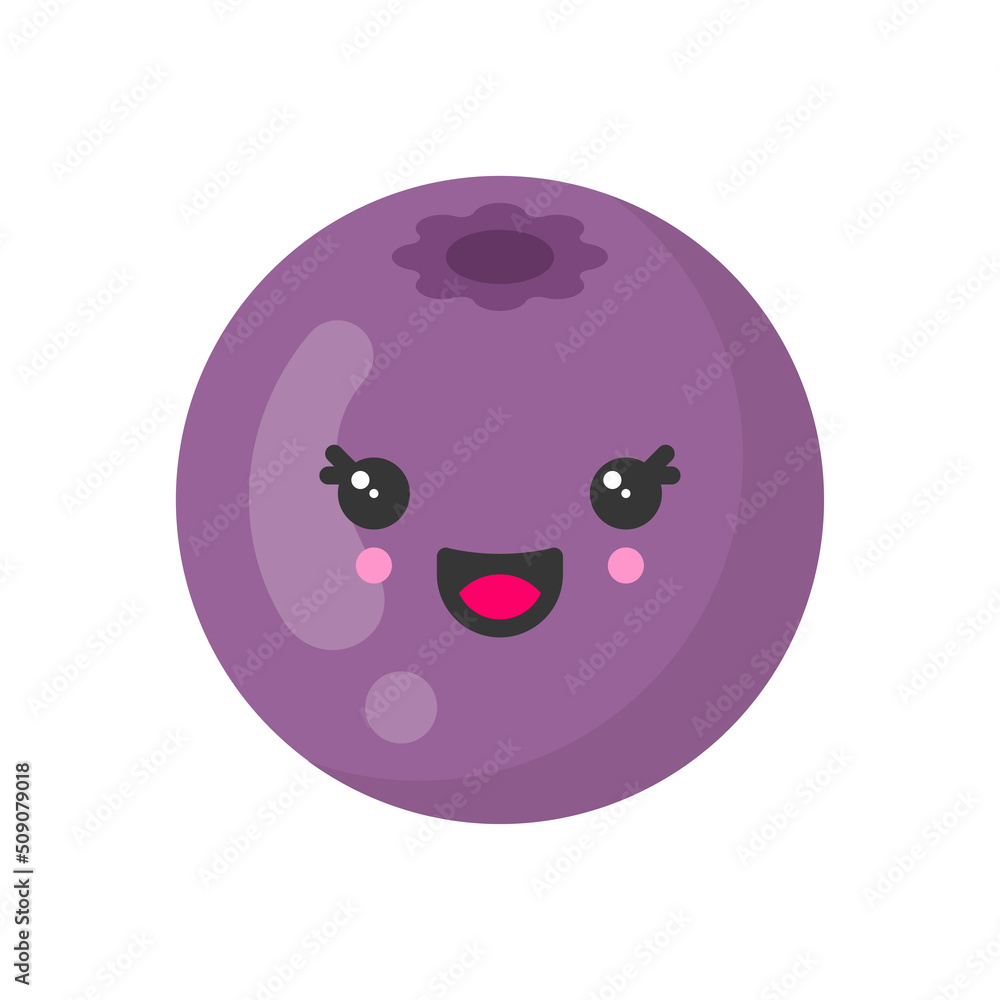 Fototapeta premium Cute smiling blueberry, isolated colorful vector fruit icon