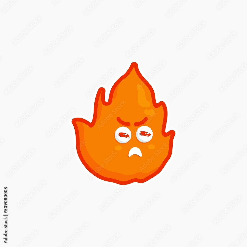 cute character fire cute sticker design set bundle for shop element nature fire yellow angry expression in white background