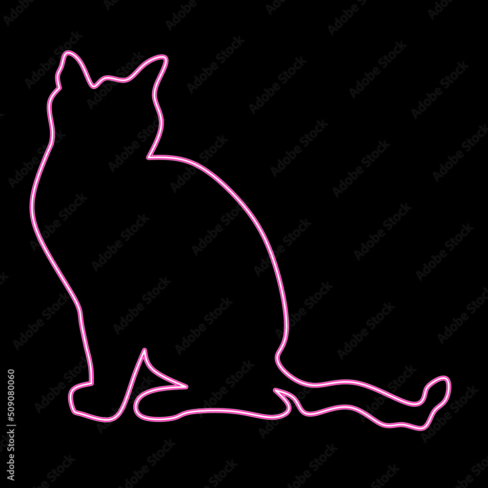 Neon pink cat silhouette thin line icon for logo design. Vector  illustration of a cat mascot isolated on a black background Stock Vector |  Adobe Stock