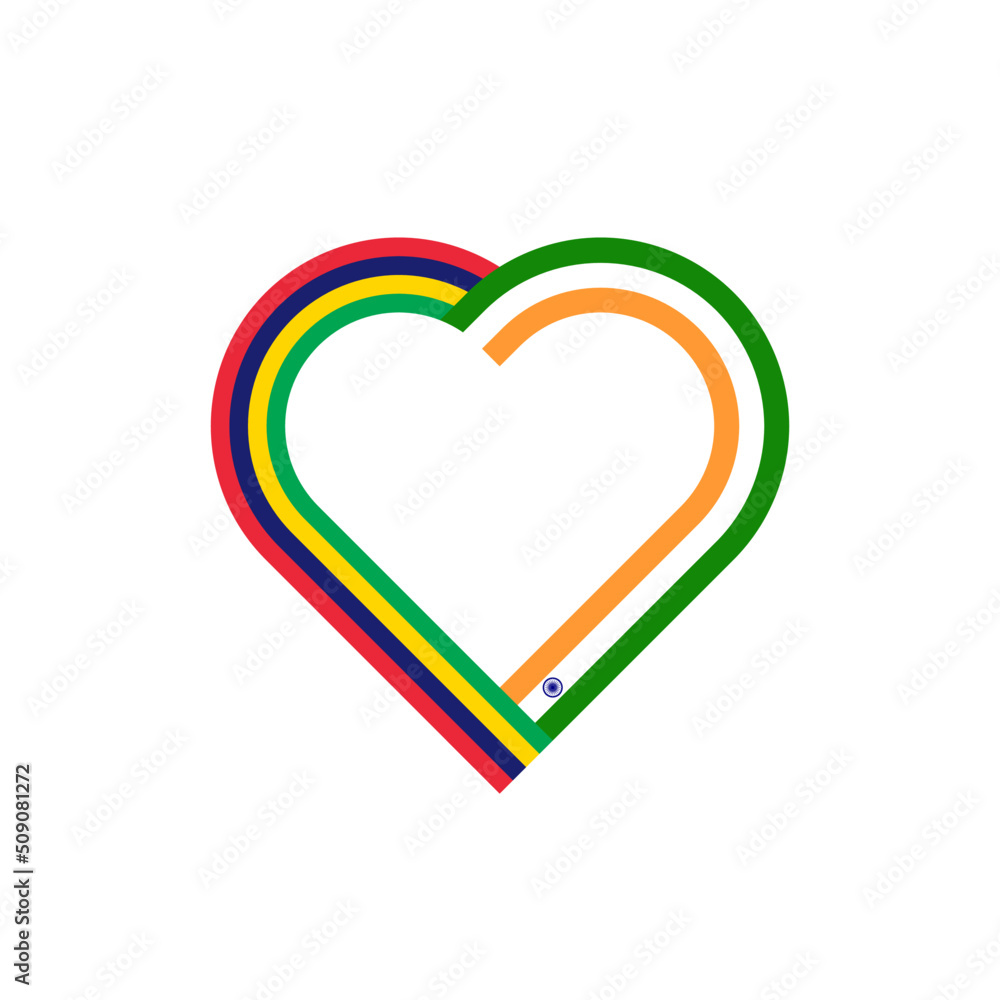 unity concept. heart ribbon icon of mauritius and india flags. vector illustration isolated on white background unity concept. heart ribbon icon of mauritius and india flags. vector illustration isolated on white background