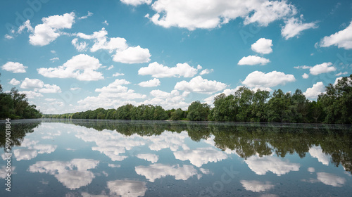 Les reflets en miroir de la Seine au paisible village de Saint Martin La Garenne, Yvelines. France. Europe