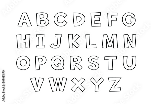 Vector of English Alphabets in hand-drawn doodle style. Capital letter. Uppercase letter.