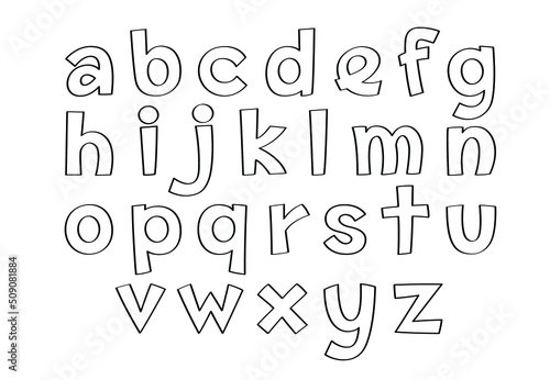 Vector of English Alphabets in hand-drawn doodle style. Lowercase letter.