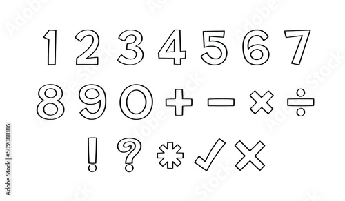 Vector of Number character in hand-drawn doodle style.