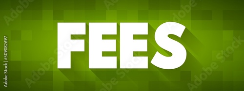 FEES - the price one pays as remuneration for rights or services, text concept background