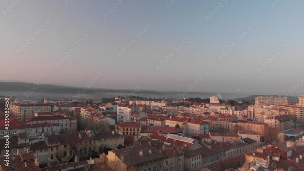 aerial view of a city in the south of France during sunrise aerial view of a city in the south of France during sunrise