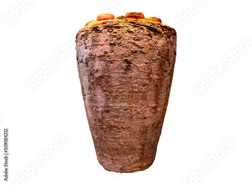 Doner Kebab meat on isolated white background. Front view photo