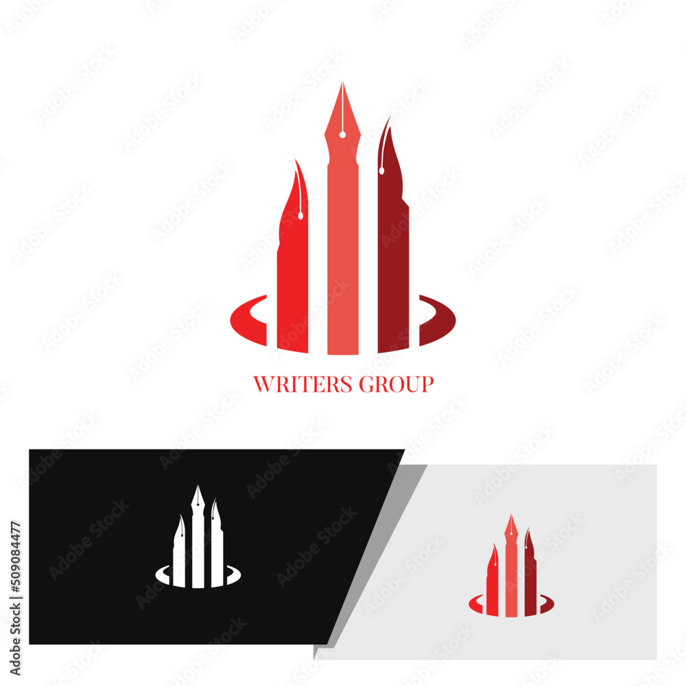 group of writer logo with pens standing on a base group of writer logo with pens standing on a base