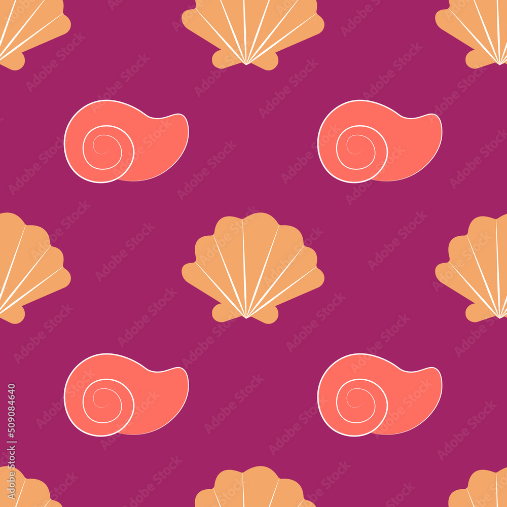 Vector endless pattern with shells. Beautiful orange and red shells for textiles, wallpaper and other products. Vector endless pattern with shells. Beautiful orange and red shells for textiles, wallpaper and other products.