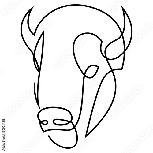Continuous line buffalo or bull head. Single line vector illustration