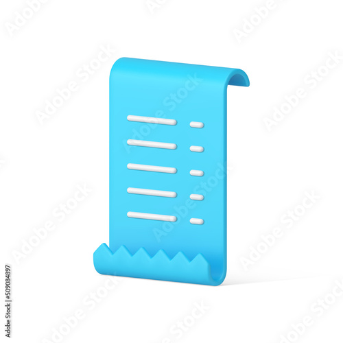 Realistic blue paper check business blank document payment banking transaction 3d icon vector