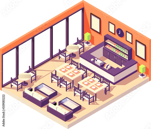 isometric pub and restaurant vector illustration © NoteKub