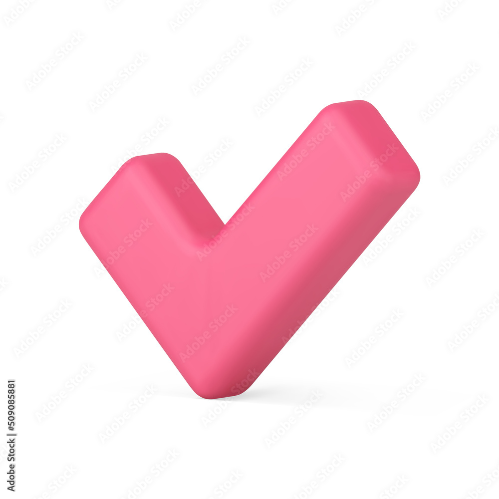 Yes pink glossy checkmark diagonal confirmed choice positive agreement realistic 3d icon vector Yes pink glossy checkmark diagonal confirmed choice positive agreement realistic 3d icon vector