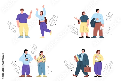 Chubby obese people with fat curvy figures, flat vector illustration isolated.