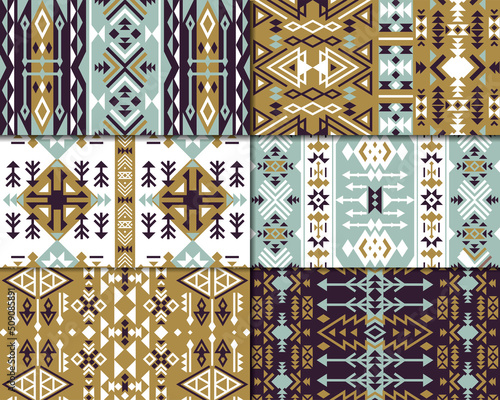 Tribal pattern. Mexico or african aztec traditional maya symbols triangle textures recent vector seamless templates for textile design projects