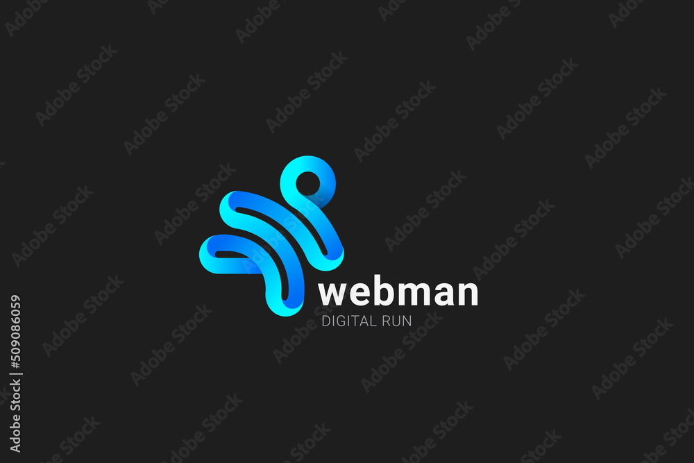 Obraz premium Man Running Abstract Logo Vector Design Template Ribbon Style.