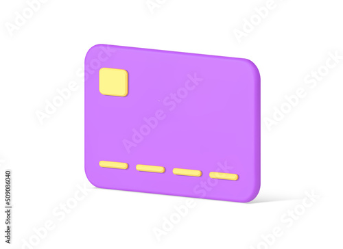 Glossy violet plastic credit card banking data cashless payment realistic 3d icon isometric vector