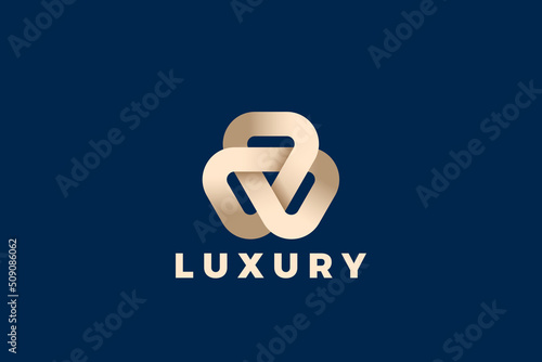 Trinity Loop Triangle Logo Abstract Design Vector template. Golden Luxury Fashion Jewelry Logotype concept icon.