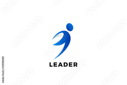 Freedom Leader Logo Flying Man Abstract Design vector template. Elegant silhouette Man with Wings Logotype concept.