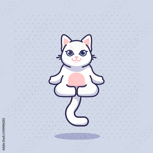 cute cat yoga pose meditation mascot logo illustration